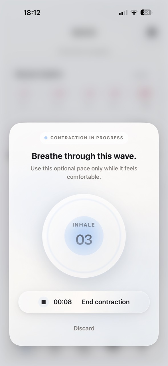Sperata active contraction with optional breathing guidance and an End contraction control — demo data